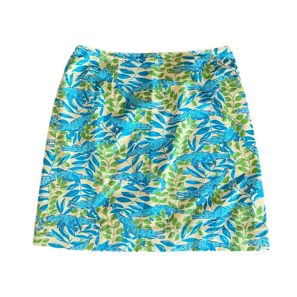 Lilly Pulitzer Vintage Yellow Green Blue Alligator Fern Mini Skirt - 6